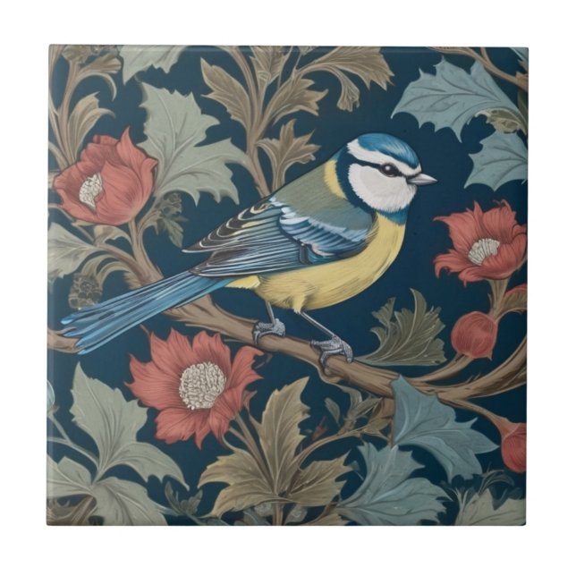Azulejo Estilo Bluetit William Morris Tit azul de pájaro d (Frente)