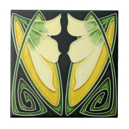 Azulejo Estilo cerámico Art Nouveau verde y amarillo