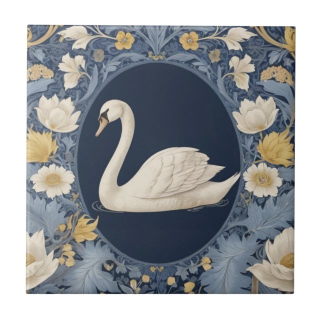 Azulejo Estilo cisne blanco William Morris a la izquierda  (Frente)