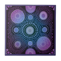 Estilo de arte aborigen morado 6 de 9 Tile cerámic