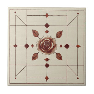 Azulejo Estilo de artesano de la rosa roja