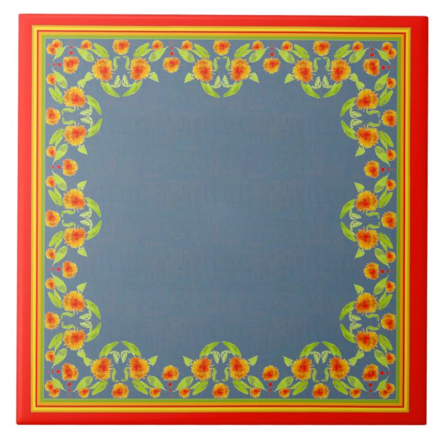 Azulejo Estilo de campo Marigoles Borde Cerámica Tile (Frente)