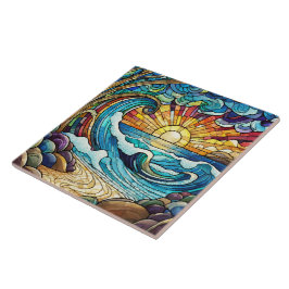 Azulejo Estilo de cristal manchado de sol tropical con art