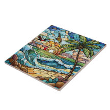 Estilo de cristal manchado de sol tropical con art
