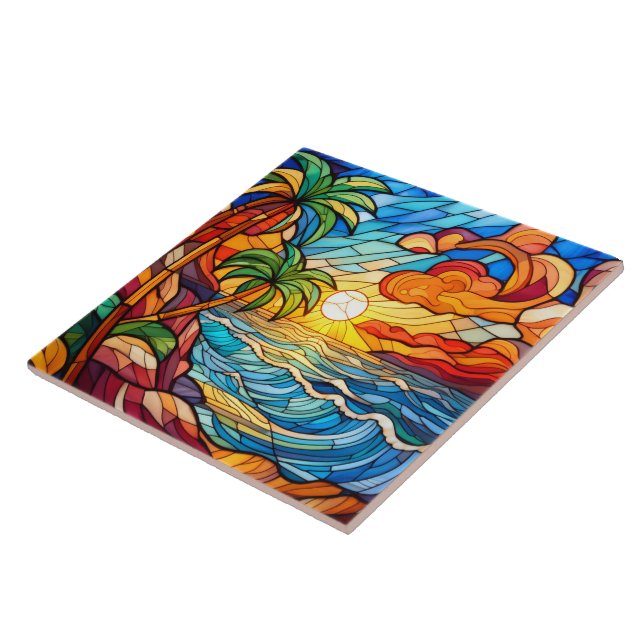 Azulejo Estilo de cristal manchado de sol tropical con art (Lado)