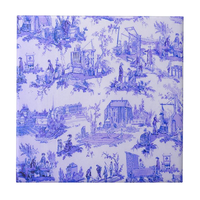 Azulejo Estilo de la Chinoiserie del Blue White Toile Fran (Frente)