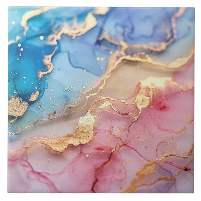 Azulejo Estilo de lujo moderno efecto mármol rosa y dorado (Frente)