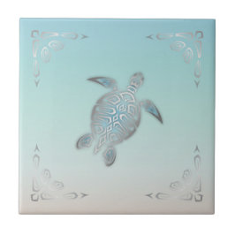 Azulejo Estilo de playa Tortuga Marina Plateada 