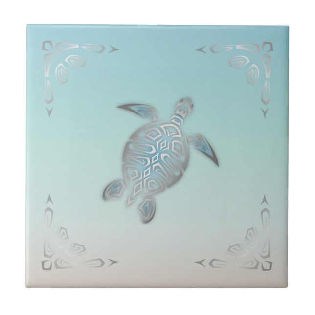 Azulejo Estilo de playa Tortuga Marina Plateada  (Frente)