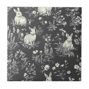Azulejo Estilo de Toile Botánico de Conejo Negro Rústico