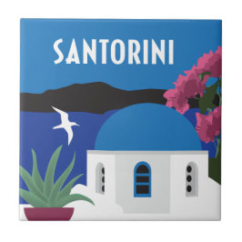 Azulejo Estilo de viaje vintage de Santorini Grecia