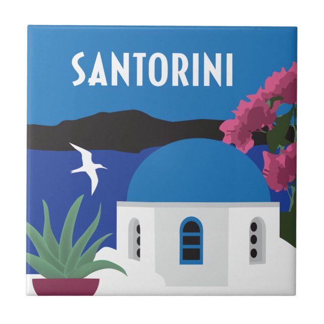 Azulejo Estilo de viaje vintage de Santorini Grecia (Frente)