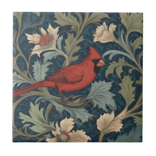 Azulejo Estilo de William Morris Cardinal Rojo Bird derech