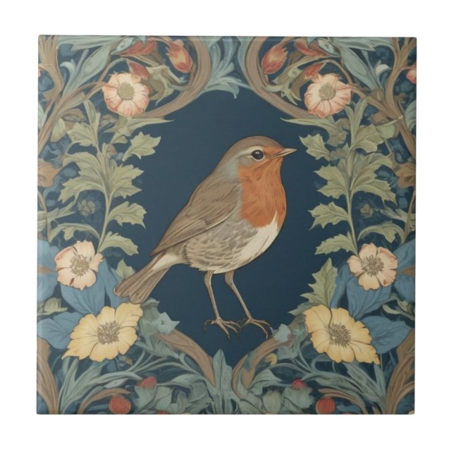 Azulejo Estilo de William Morris R Robin Redmama Bird (Frente)