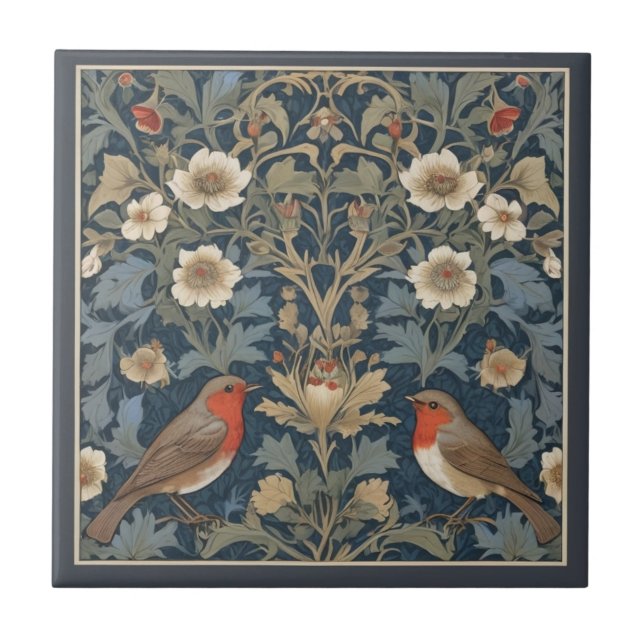 Azulejo Estilo europeo Robin Bird Couple William Morris (Frente)