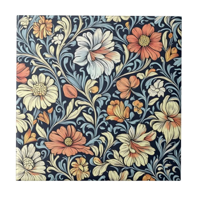 Azulejo estilo floral de William Morris con patrón de acan (Frente)