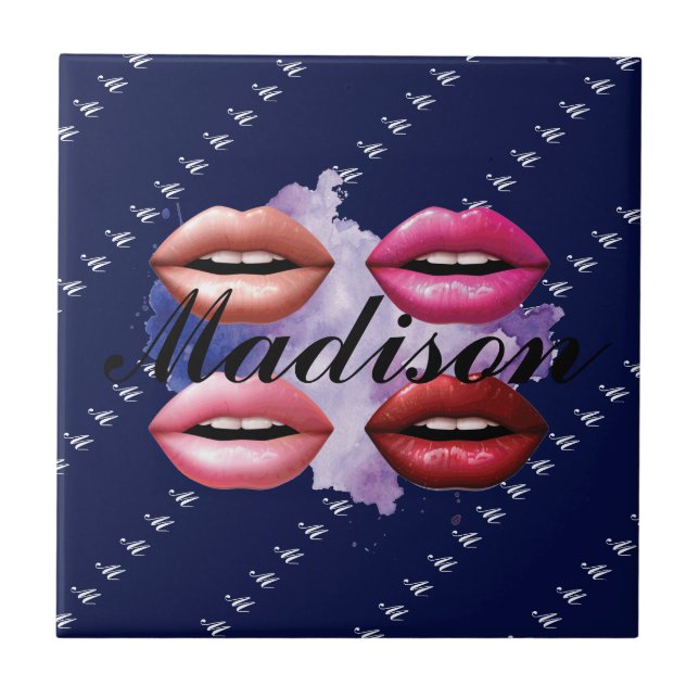 Azulejo Estilo Girly Lips Belleza Personalizado Personaliz (Frente)