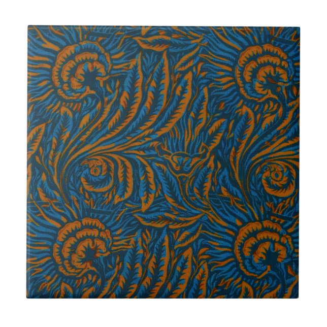 Azulejo Estilo hoja de acanto botánico de William Morris e (Frente)