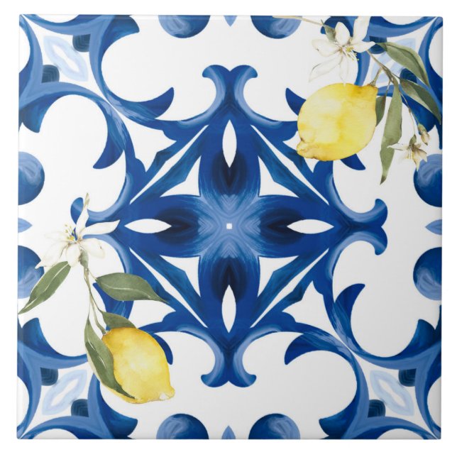 Azulejo estilo italiano, mediterráneo, majólica, limón, (Frente)