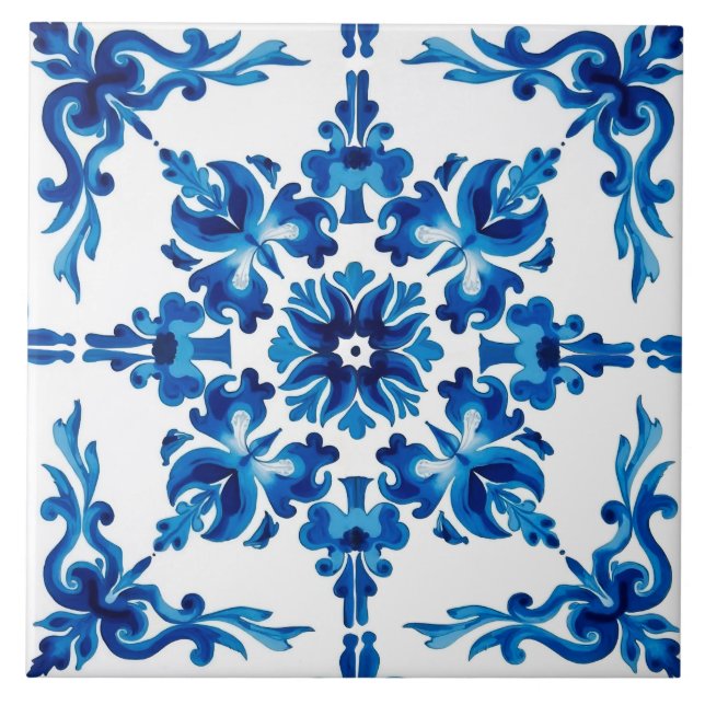 Azulejo estilo italiano, mediterráneo, mosaico, azul, (Frente)