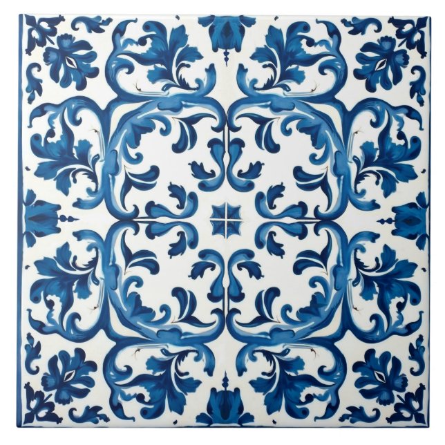 Azulejo estilo italiano, mediterráneo, mosaico, azul, (Frente)