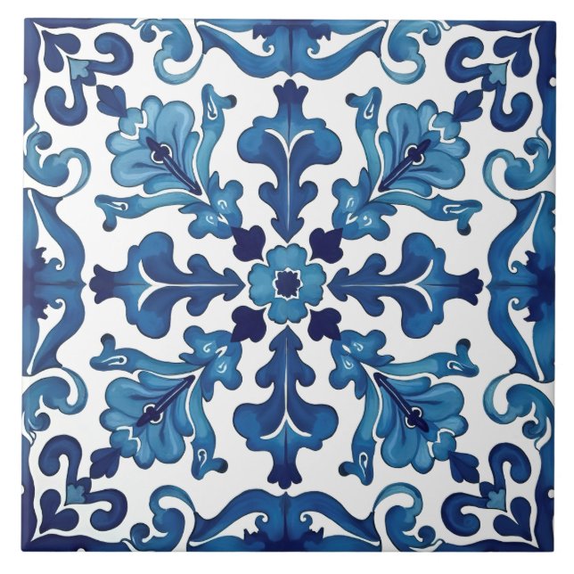 Azulejo estilo italiano, mediterráneo, mosaico, azul, (Frente)