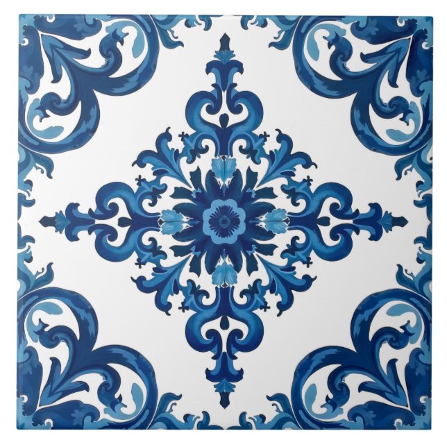 Azulejo estilo italiano, mediterráneo, mosaico, azul, (Frente)