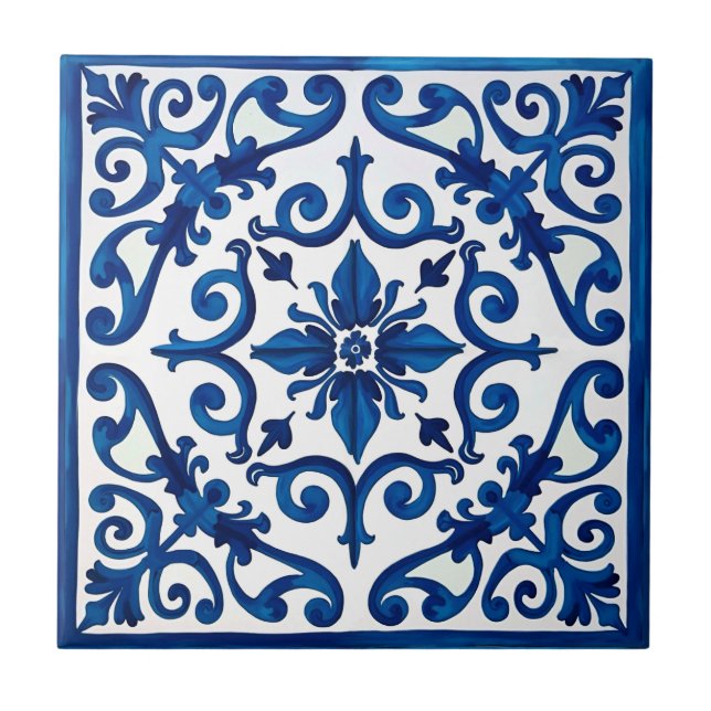 Azulejo estilo italiano, mediterráneo, mosaico, azul, (Frente)
