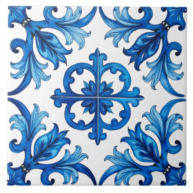 Azulejo estilo italiano, mediterráneo, mosaico, azul, (Frente)