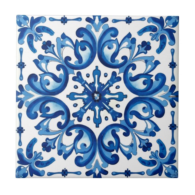 Azulejo estilo italiano, mediterráneo, mosaico, azul, (Frente)