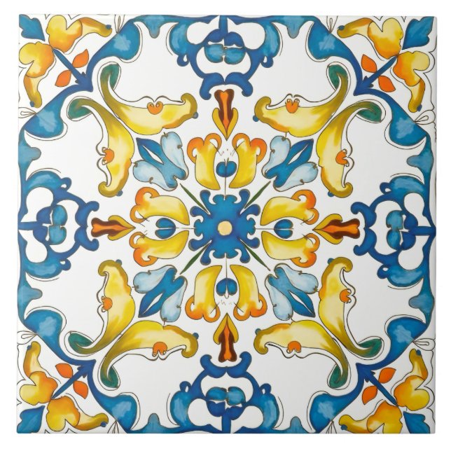 Azulejo estilo italiano, mediterráneo, mosaico, azul, (Frente)