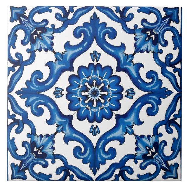 Azulejo estilo italiano, mediterráneo, mosaico, azul, (Frente)