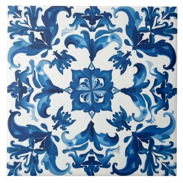 Azulejo estilo italiano, mediterráneo, mosaico, azul, (Frente)