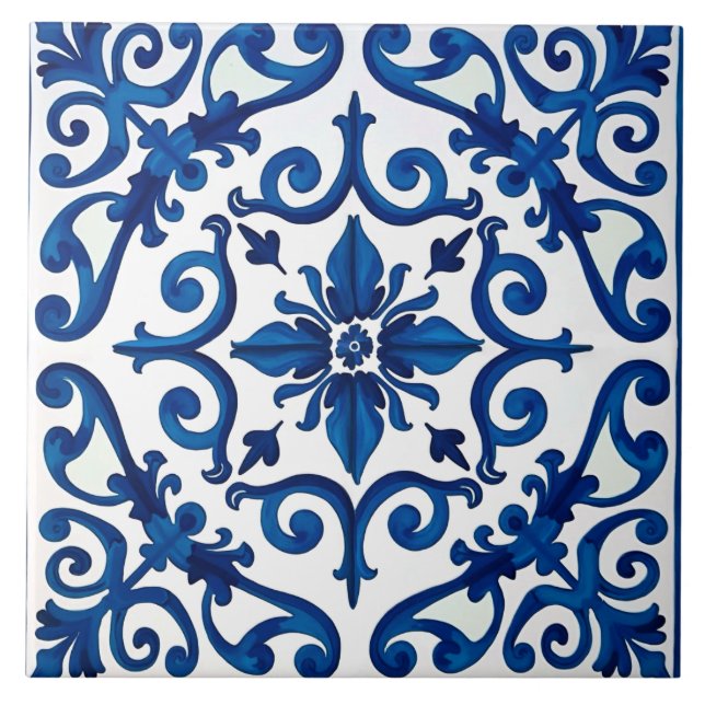 Azulejo estilo italiano, mediterráneo, mosaico, azul, (Frente)