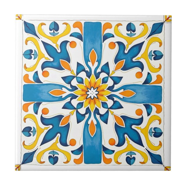 Azulejo estilo italiano, mediterráneo, mosaico, azul, (Frente)