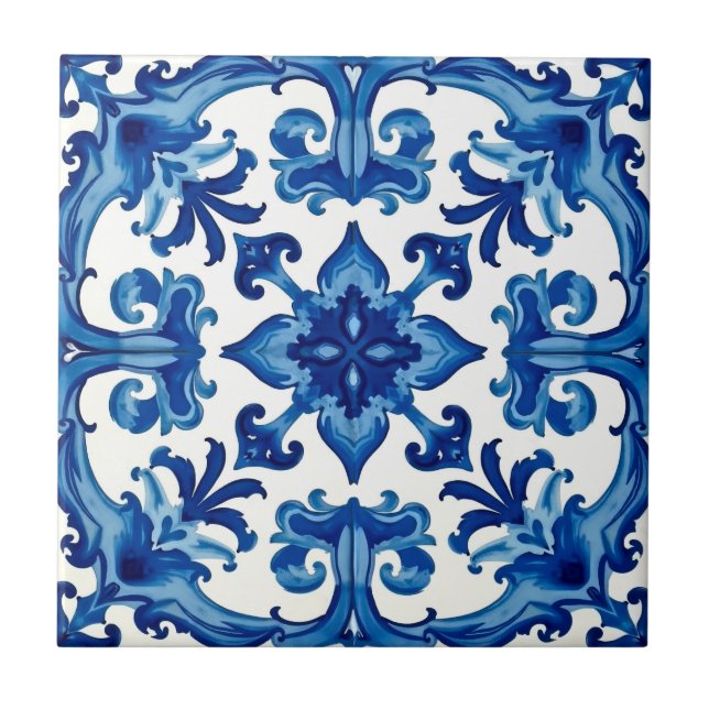 Azulejo estilo italiano, mediterráneo, mosaico, azul, (Frente)
