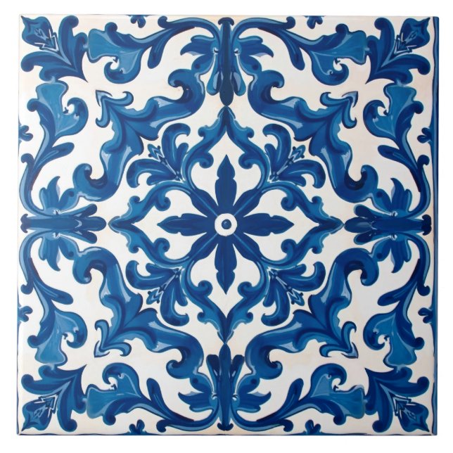 Azulejo estilo italiano, mediterráneo, mosaico, azul, (Frente)