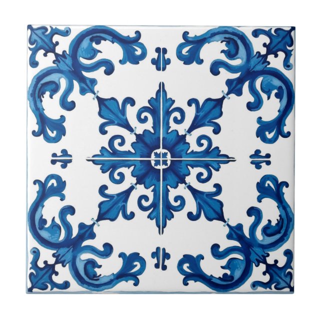 Azulejo estilo italiano, mediterráneo, mosaico, azul, (Frente)