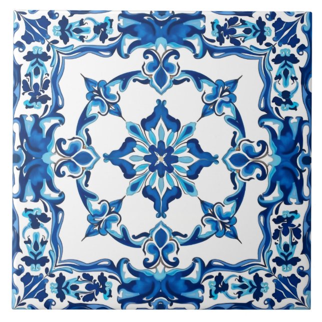 Azulejo estilo italiano, mediterráneo, mosaico, azul, (Frente)