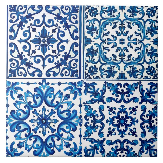 Azulejo estilo italiano, mediterráneo, mosaico, azul, (Frente)