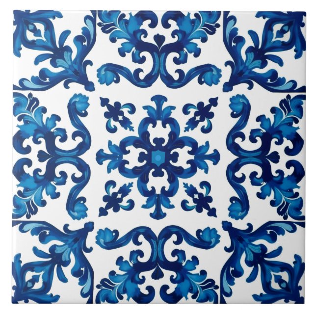 Azulejo estilo italiano, mediterráneo, mosaico, azul, (Frente)