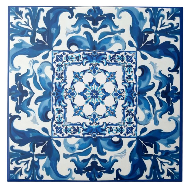 Azulejo estilo italiano, mediterráneo, mosaico, azul, (Frente)