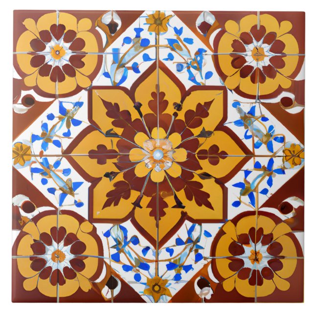 Azulejo Estilo italiano Simulación mosaico rojo y oro (Frente)