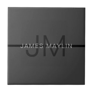 Azulejo Estilo Masculino Gris Oscuro Nombre y Monograma