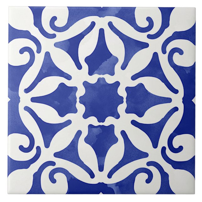 Azulejo Estilo Mediterráneo Decorativo Azul (Frente)