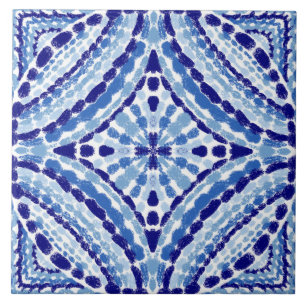 Azulejo Estilo Mosaico Azul Mediterráneo-Pintado