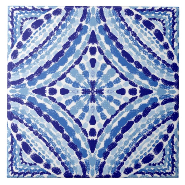 Azulejo Estilo Mosaico Azul Mediterráneo-Pintado (Frente)