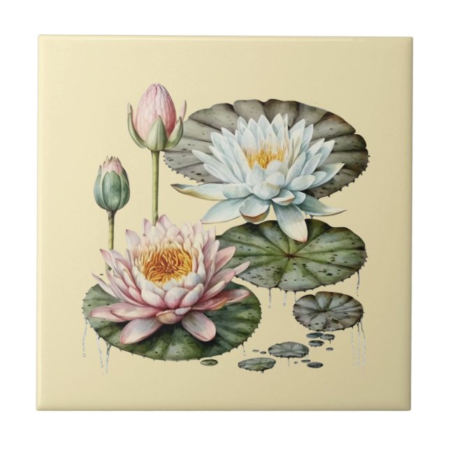 Azulejo Estilo Naturaleza Agua Lily Cerámica Tile (Frente)
