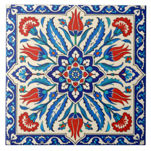 Azulejo Estilo Otomano Patrón Tulipán Azul Rojo