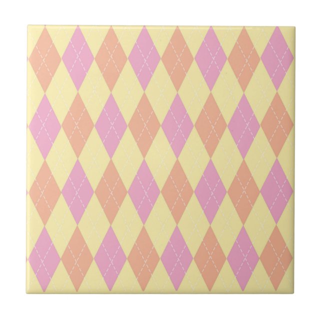 Azulejo Estilo patrón argyle amarillo naranja rosa (Frente)